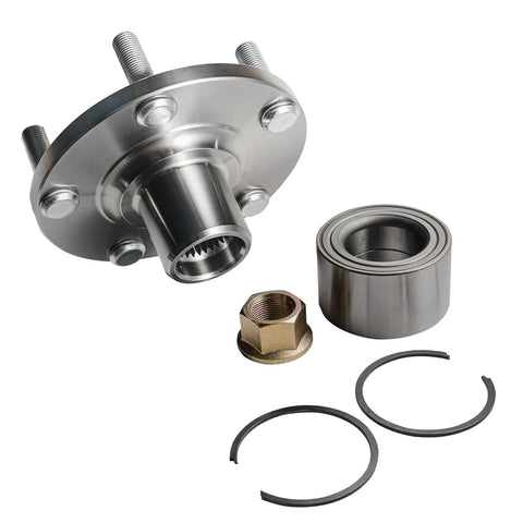 Front Wheel Hub Bearing Assembly for Nissan Altima 02-06 3.5L V6, Maxima 00-08, Infiniti I30 00-01, I35 02-04 5 Lug Direct Fit Hub Kit Replacement for a Smooth Ride and Easy DIY Install, showing components including hub, bearing, and rings.