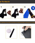 Steps to use Workhorse All In One Grommet Tool Kit With Two Dies For Ten And Five Point Five Millimeter Grommets, including leather punch.