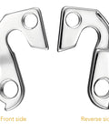 Front and reverse sides of 94Mm Bicycle Derailleur Hanger For 135mm And 142mm Rear Spacing CNC Aluminum Anodized Silver
