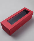 Red insulated cup gift box with clear window, angled view, from 4 Pack Red Insulated Cup Gift Boxes With Clear Windows For Tumblers Glasses Mugs And Jars