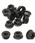 Bad Boy M6 Serrated Flange Hex Lock Nuts 25 Pack Heavy Duty Stainless Steel 304 Black Oxide Finish on a white background.