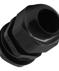 Close-up of black 3/4 inch Six Pack Three Quarters Inch Plastic Industrial Grade Cable Glands Cord Grips Waterproof Grommets For Wires IP68 Waterproof