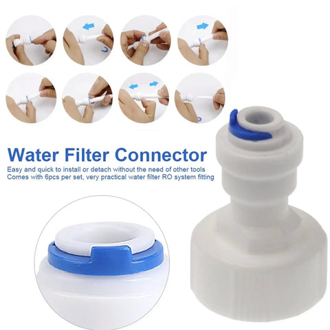 Two Pack Three Quarter Inch FNPT To One Quarter Inch OD Quick Connect Fittings Garden Hose Adapter Plastic Push To Connect For RO Water Purifier And Irrigation Systems No Fuss Easy Install with white and blue connectors