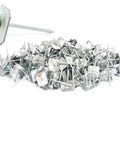 Professional Grade 2 Inch 11 Gauge Ring Shank Square Cap Nails Electro Galvanized Steel Features Diamond Point For Bulletproof Grip On Demanding Framing And Construction Job Sites 25 Lb Bulk Box stacked with individual nails visible.