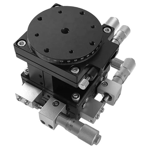 LT60-LM Four Axis Manual Linear Positioning Stage with 60x60mm table and precision dials for lab automation and optical alignment