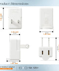 Dimensions of Right Angle Nema 1-15P To Nema 1-15R Power Adapter Vertical Down Angled 2 Prong 15 Amp 125 Volt ETL Certified