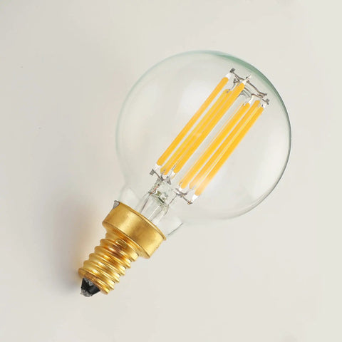 Dimmable LED Bulb E12 Candelabra, 6W 60W Equivalent, exposed filament, ideal for chandeliers, ceiling fans, globe design.