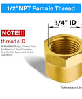 Brass Pipe Cap Fittings 1/2 In NPT Female Hex Head Pack Of 5 For Gas Lines, Fridge and Hydraulic Systems, showing close-up with dimensions.