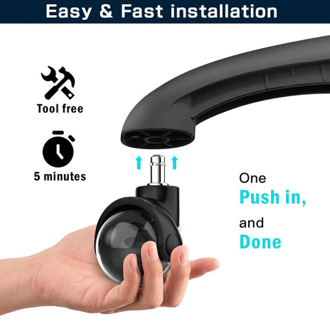 Easy installation of heavy duty smooth rolling office chair ball casters set of 5 with polyurethane wheels and precision bearings.