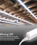 Eight Pack Two Foot LED Shop Lights 6500K 10W 1100LM Linkable installed in workshop ceiling with frosted cover