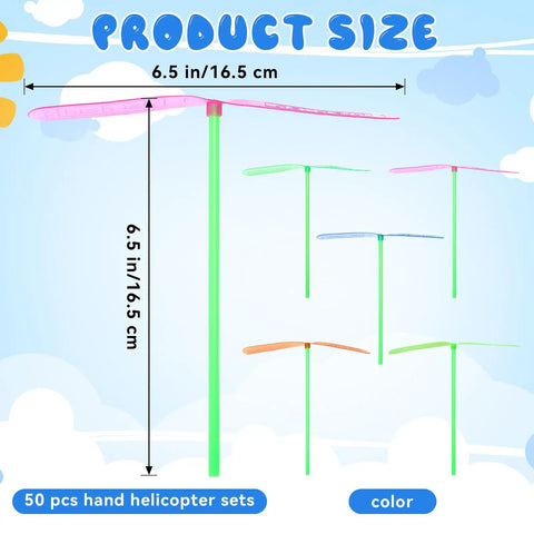 Transparent Color Hand Helicopter Set For Outdoor Fun 100 Pieces With 50 Propellers And 50 Rods Random Three To Five Colors
