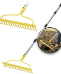Heavy Duty Bow Rake For Leaves And Lawn Care, 6 Ft Metal Rake With 17 Tines And Stainless Steel Handle, Weatherproof Yard Leveling