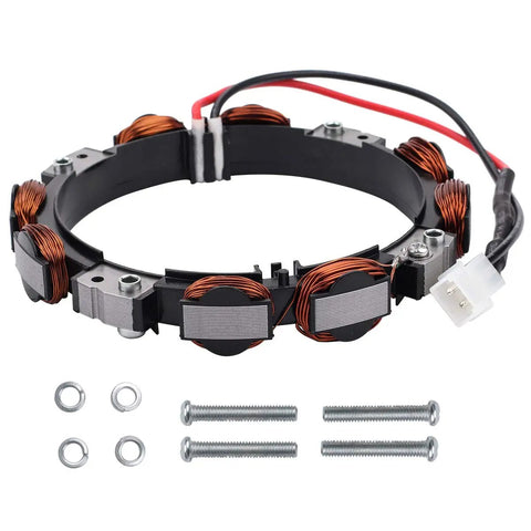 High Output Dual Circuit Alternator With Voltage Regulator For Lawn Mowers and Garden Tractors, features winding coils and connectors.