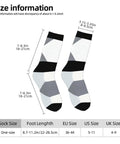 Upgrade Your Fit With Black And White Piano Grid Print Socks For Men And Women Moisture Wicking Polyester Crew Socks size chart, one-size fit.