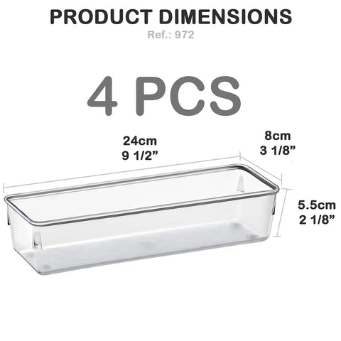 Clear Drawer Organizer Set Four Piece Modular Bins For Office Home Makeup Kitchen And Junk Drawer Storage Crystal Clear