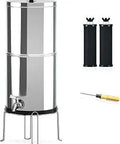 Gravity Fed Water Filter System With Two Purification Filters For Home, Camping, Travel And Emergencies, 1.5 Gallon Stainless Steel Countertop Unit With Stand