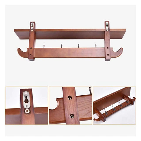 Heavy Duty Wall Mounted Coat Hooks Rack Combines Classic Vibe for Securing Coats Hats Jackets Keys Towels in Kitchen Closet Living Room close-up view of hooks and shelf