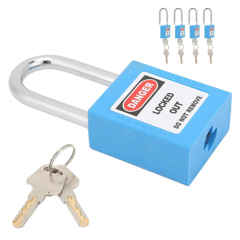 Heavy Duty Safety Lockout Tagout Padlock Size 1.5 Inches Six Pack Blue Nylon And Steel Body For Industry Use Where You Want Serious Security And Reliable Performance Without Breaking The Bank While Ensuring Safety Protocols Work Properly Always, blue lockout padlock with keys