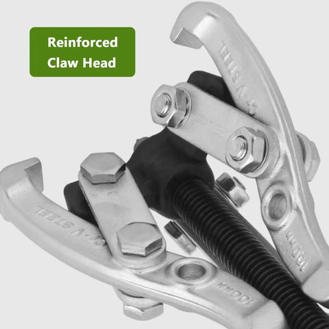 Close-up of Heavy Duty 2 Jaw Gear Puller Adjustable Bearing Separator Tool For Wheel Hub Removal forged from solid steel.