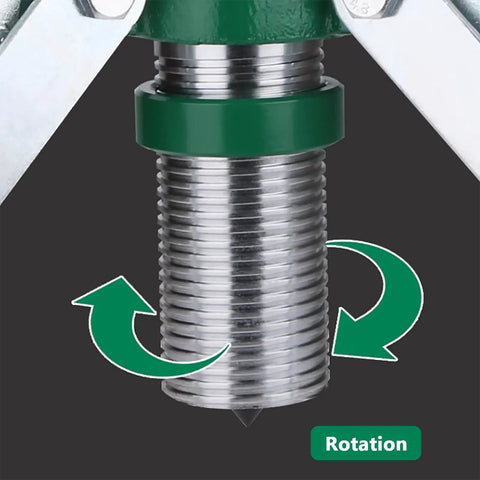 Close-up of Heavy Duty Hydraulic Gear Puller Kit With Tough Three Jaw Design Quick Grip Wheel Bearing Extractor showing threading and rotation feature.