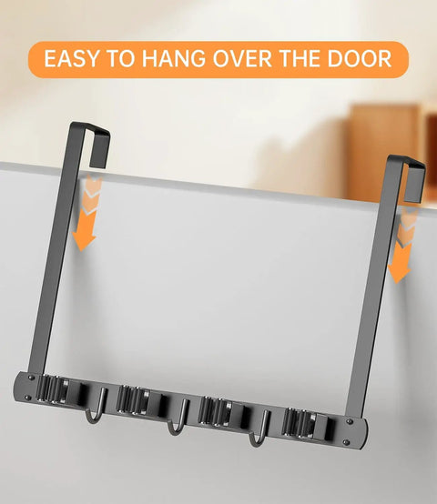 Over The Door Broom And Mop Holder In 304 Stainless Steel Wall Mount Or Door Hanging With Hooks Keeps Mops And Brooms Neatly Stored