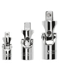 Go-To Universal Joint Set, 3-Piece With 1/4, 3/8, And 1/2 Inch Drives, Smooth Pivot For Angled Fasteners, Chrome Plated