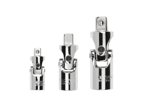 Go-To Universal Joint Set, 3-Piece With 1/4, 3/8, And 1/2 Inch Drives, Smooth Pivot For Angled Fasteners, Chrome Plated, Corrosion Resistant