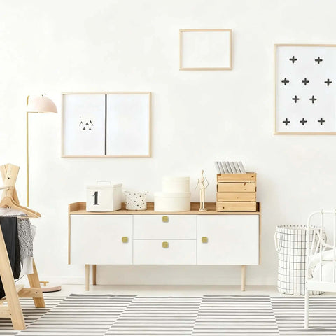 Minimalist cabinet with Two Pack Clover Shaped Brass Knob Set For Dresser Wardrobe Cabinets And Doors With Dope Gold Finish