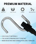 Close-up of S-hook on 15 Inch EPDM Bungee Tarp Straps 10 Pack With 150 Percent Stretch, Heavy Duty S Hooks Cords for Tarps, Cargo