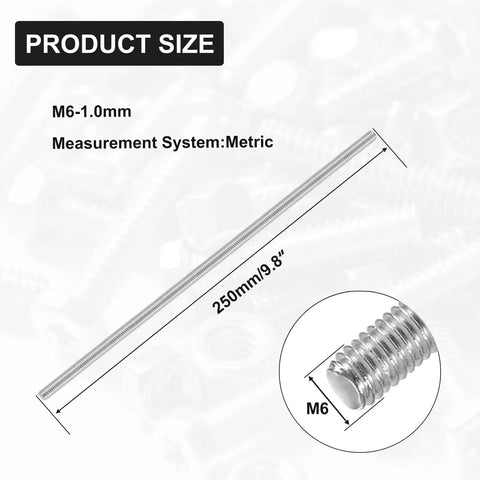 250mm M6 1.0 Threaded Rods 304 Stainless Steel Right Hand Fully Threaded Screw Rods For Lawn Mower Carburetor Studs