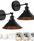 Black Vintage Wireless Battery Operated Wall Sconces Set Of Two Cordless Led Industrial Light Fixtures With Remote Control No Wiring Drama Quick Peel Stick Mount For Bedroom Farmhouse Cool Lounge Ambiance.