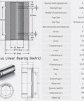 Technical diagram of Black Chrome Plated Linear Bearing 8x15x45mm for 3D Printer Prusa I3 Mk3S upgrades, showing dimensions and specs.