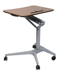 Rolling Laptop Desk With Adjustable Height Stand Ergonomic Portable Workstation For Home Office Gaming Setup showing wooden top and silver base.