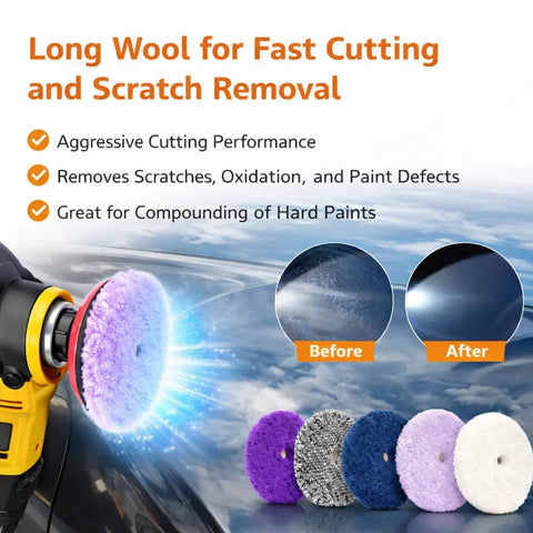 Kick Serious Shine With This 6 Inch Wool Cutting And Polishing Pad Set showing a polishing pad for paint correction and swirl removal.
