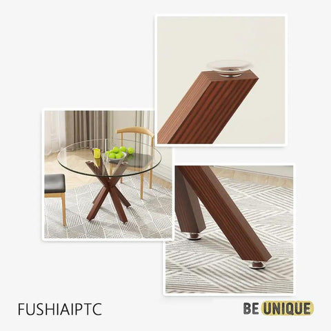 Close-up of 28 Inch Heavy Duty Table Legs With Suction Cups And Pre Drilled Holes Fit Glass Marble Wood Tops For DIY Desk And Coffee Table Bases In Walnut Color And Built To Last in a modern dining setup.
