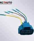 Heavy Duty Beefy Universal Truck Bed Wiring Harness Adapter With Female Connector And Bare Wire Ends For Smooth Splicing And Rock Solid Connectivity Across All Truck Models, featuring blue female connector and color-coded wires.