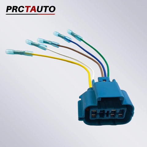 Heavy Duty Beefy Universal Truck Bed Wiring Harness Adapter With Female Connector And Bare Wire Ends For Smooth Splicing And Rock Solid Connectivity Across All Truck Models, featuring blue female connector and color-coded wires.