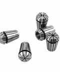 Top Tier ER20 Spring Collet Set 15 Pieces Plus Size Kit 1mm To 13mm, showing multiple collets made of 65Mn steel for CNC tools.