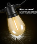 Durable Outdoor String Lights 48Ft With 16 LED Shatterproof Bulbs for Patio Backyard Deck Porch Garden Bistro Cafe and Party Vibes Weatherproof 18 Gauge Copper Wire Energy Saving LED Low Maintenance Easy To Install for Outdoor Parties and Ambience, close-up