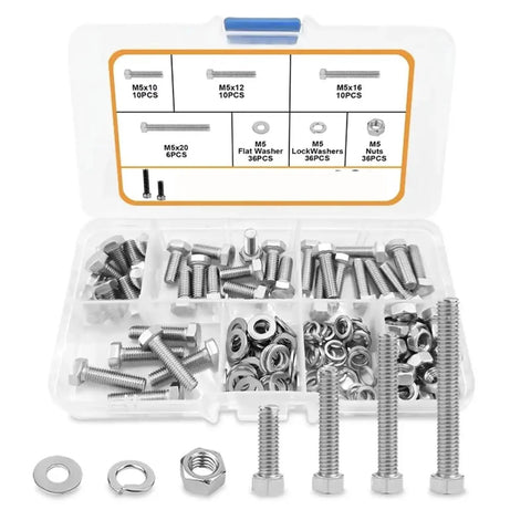 144 Piece Metric Stainless Steel Screw Nut Washer Set For Woodworking And DIY Projects, M5 hardware kit in storage case