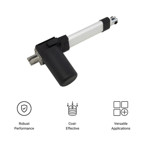 Heavy Duty 12V Electric Linear Actuator With 20 Inch Stroke And 400 Lbs Thrust IP66 Water Resistant For Automation, Manufacturing And Automotive Projects visible on a white surface.