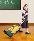 Child using Folding Luggage Cart With 88 Lb Load Capacity Lightweight Durable Aluminum Alloy Frame Travel Trolley for easy maneuvering.
