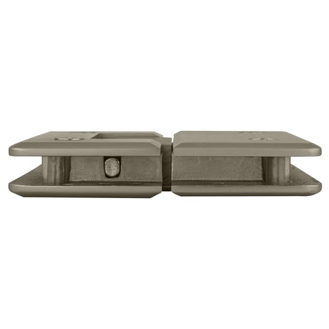 Cologne 180 Series Glass To Glass Hinge Satin Nickel Finish 180 Degree Swing for Shower Doors, side view, heavy duty durable hinge