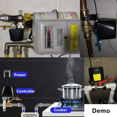 Motorized Smart Valve Actuator For Automatic Water Shutoff With WiFi And Bluetooth Control setup on plumbing pipes