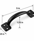 Beefy Heavy Duty 5 Inch Black Steel Gate Handle Pulls For Wooden Fence Barn Shed And Garage Doors 2 Pack showing 5 in handle and 1.25 in plates