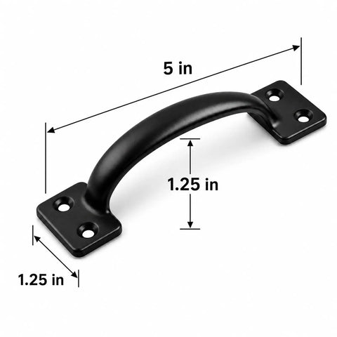 Beefy Heavy Duty 5 Inch Black Steel Gate Handle Pulls For Wooden Fence Barn Shed And Garage Doors 2 Pack showing 5 in handle and 1.25 in plates