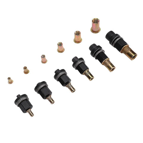 Ultimate Multi-Size Rivet Tool Set For Sheet Metal And Pipe Jobs With Threaded Nut Adapters In M3 M4 M5 M6 M8 And M10 Fits Manual Or Electric Drill Kits You Gonna Love, black metal and brass threaded adapters
