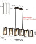 Six Light Modern Farmhouse Kitchen Island Pendant Light With Black Metal Frames And Wood Accents Big 50 Inch Chandelier