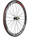 Side view of Toray T700 Carbon Fiber 50mm Clincher Wheelset for 700C Road Bikes With 23mm Wide Rim Deep Section 3K Red and White Decal