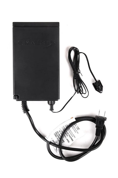 45 Watt Power Pack With Sensor And Weather Shield For Low Voltage Landscape Lighting Outdoor Transformer 120V Input To 12V Output Five Modes Including Dusk Till Dawn Timed On Off Manual On Off showing black casing and attached cables